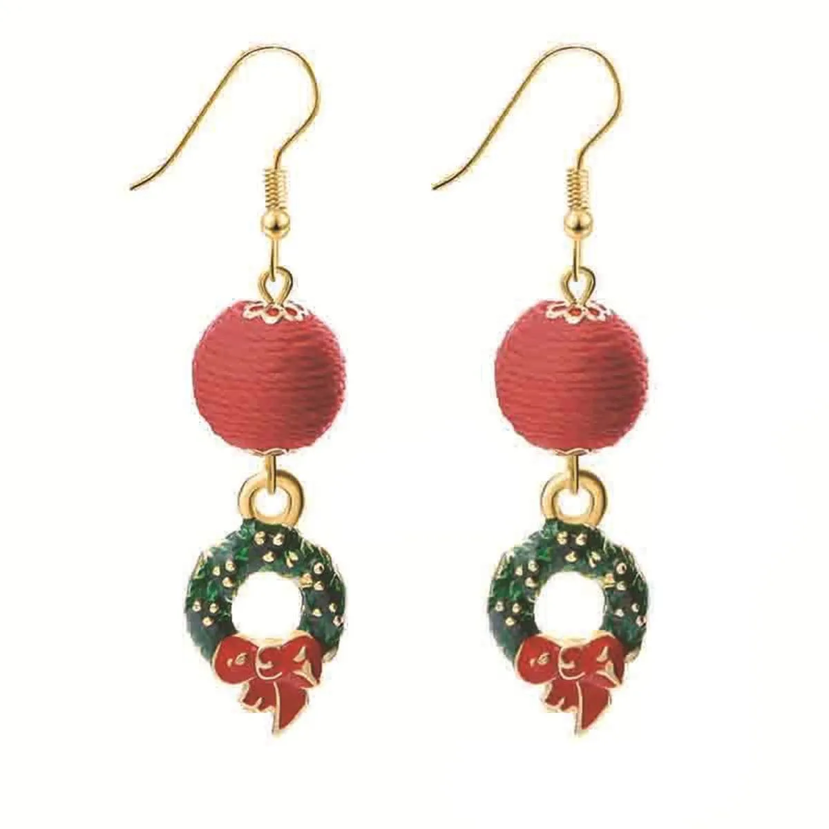 Red Polyster & Green Enamel Wreath Ball Drop Earrings sold by Zulily product image thumbnail 2