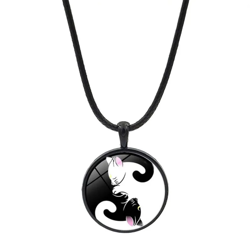 White & Black Yin & Yang Cat Pendant Necklace made by Zulily