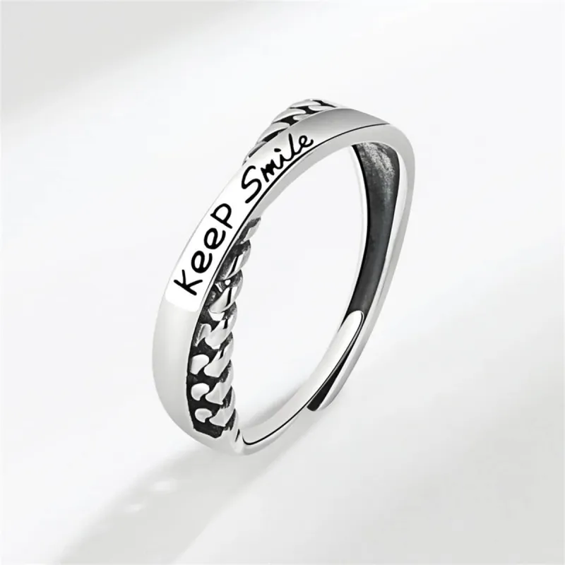 Black Enamel & Silvertone Crisscross Twine 'Keep Smile' Adjustable Ring made by Zulily