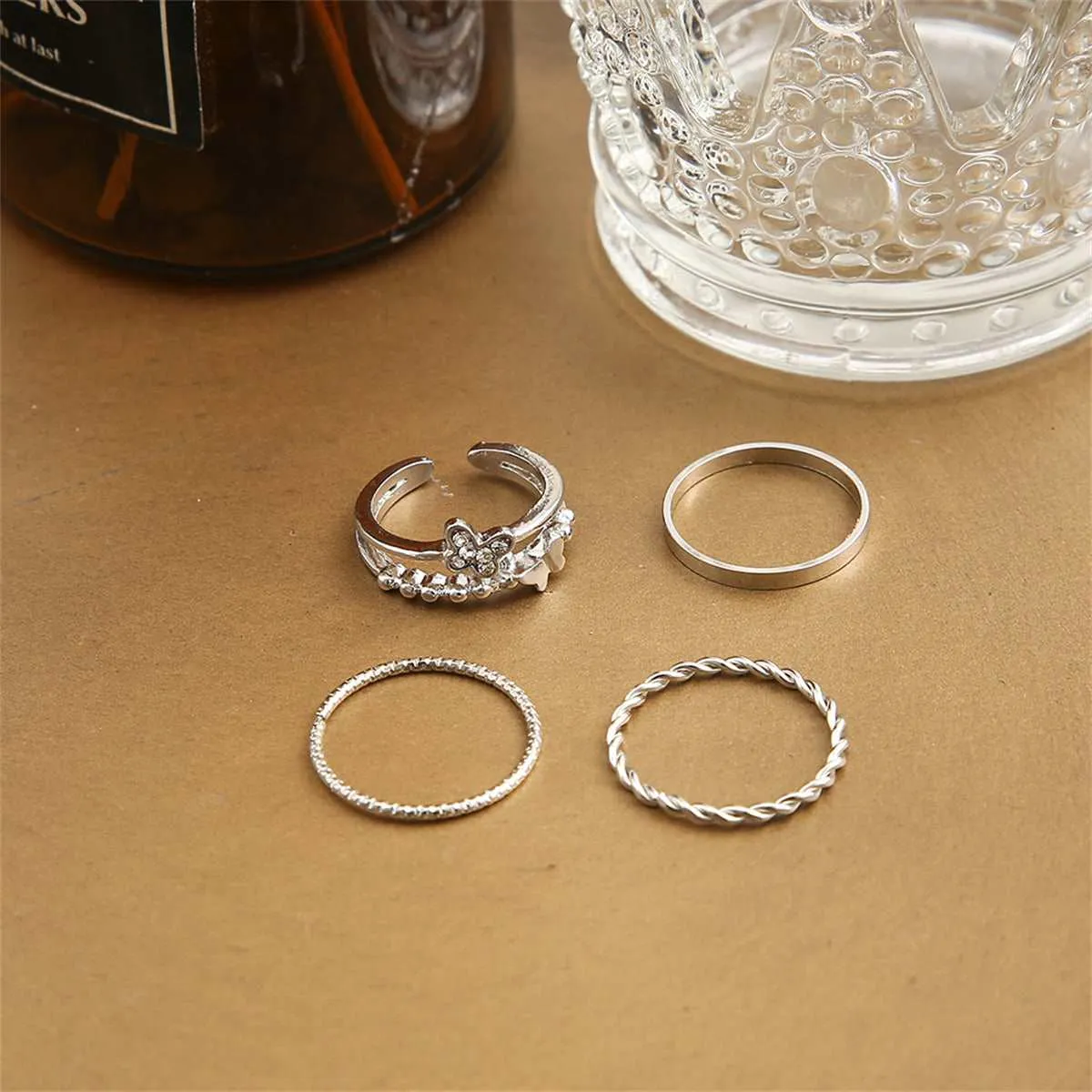 Cubic Zirconia & Silvertone Openwork Butterfly Twine Ring Set sold by Zulily