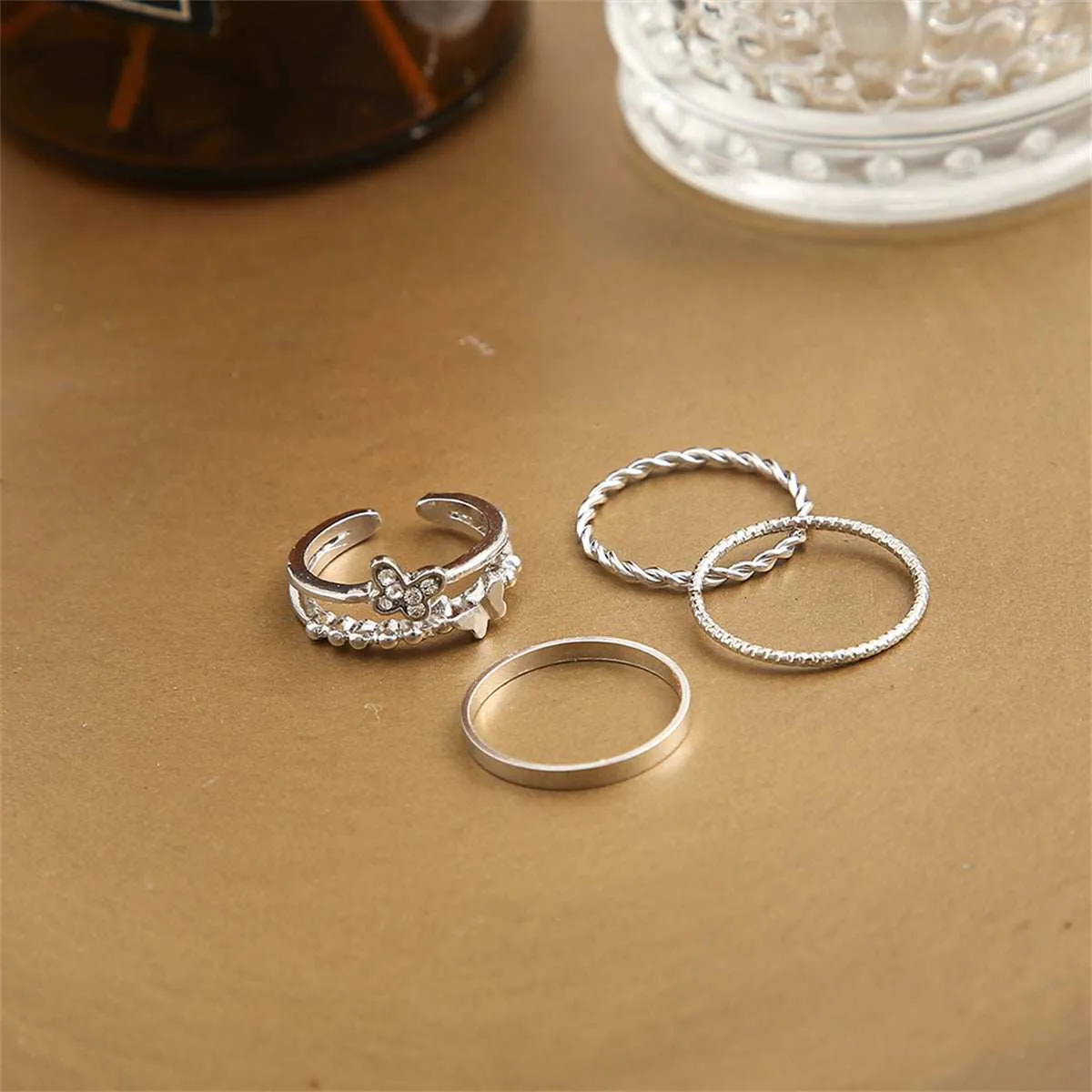 Cubic Zirconia & Silvertone Openwork Butterfly Twine Ring Set sold by Zulily product image thumbnail 2