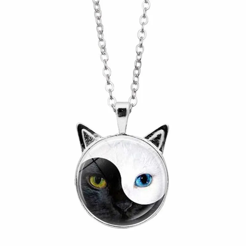 Black Glass & Silvertone Yin & Yang Cat Pendant Necklace made by Zulily