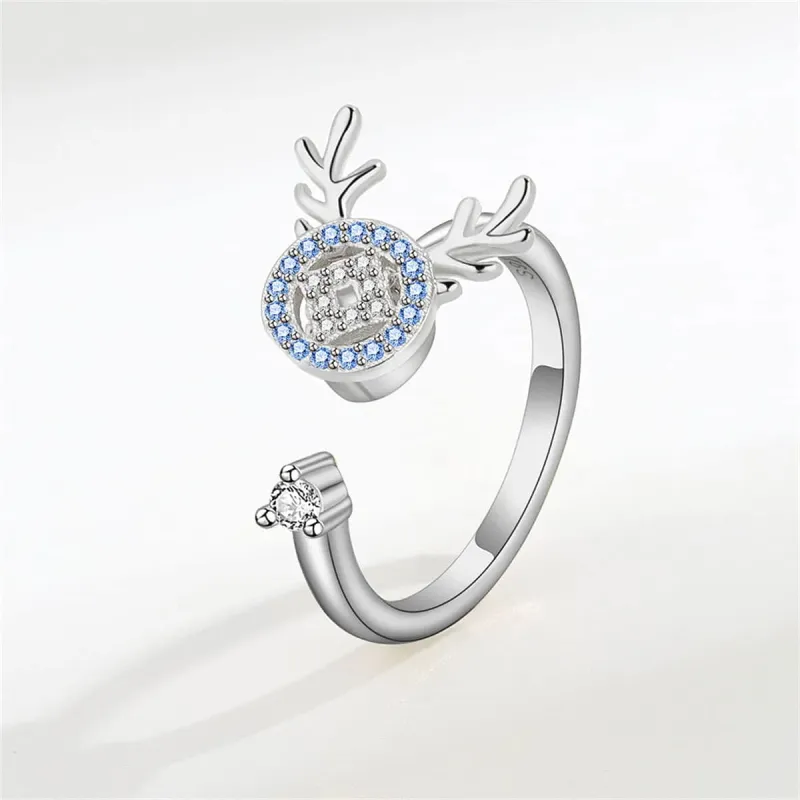 Blue Cubic Zirconia & Silvertone Antler Rotating Open Ring made by Zulily