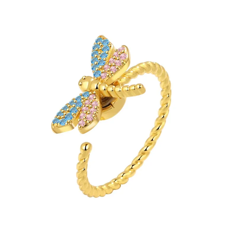 Pink Cubic Zirconia & Goldtone Rotating Dragonfly Open Ring made by Zulily