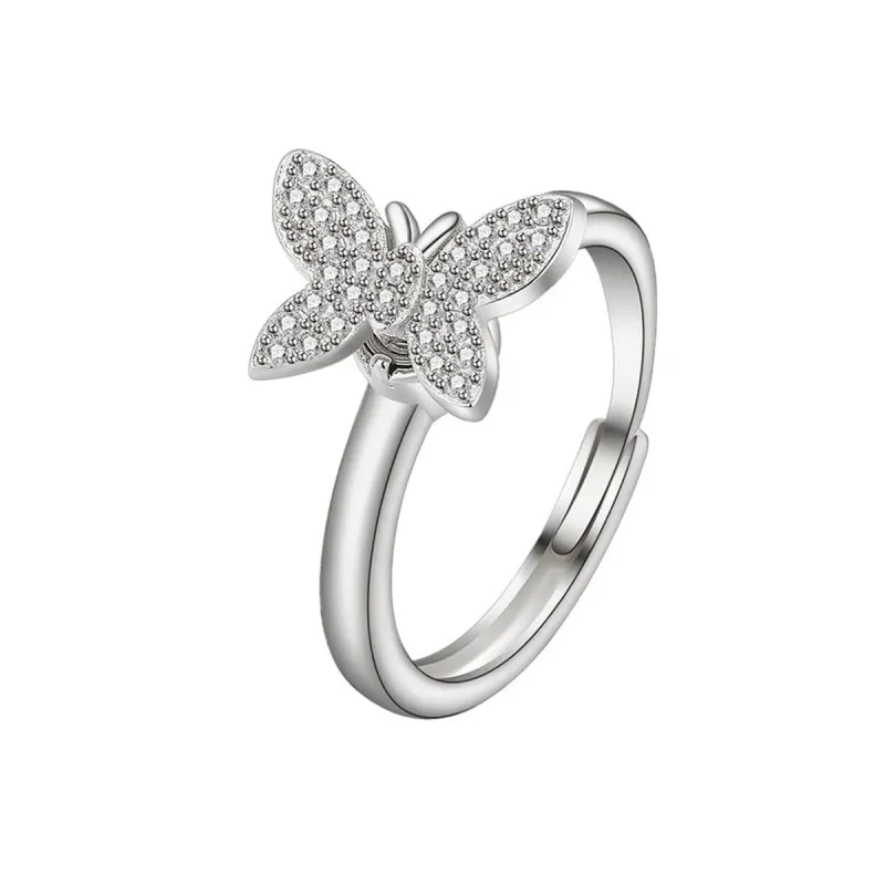 Cubic Zirconia & Silvertone Butterfly Rotating Adjustable Ring made by Zulily