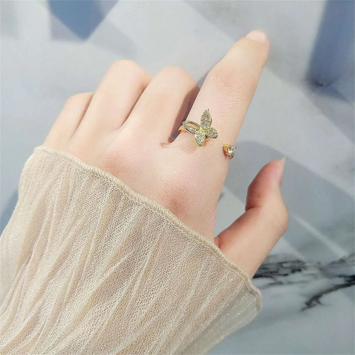 Cubic Zirconia & Goldtone Rotating Butterfly Open Ring sold by Zulily product image thumbnail 3