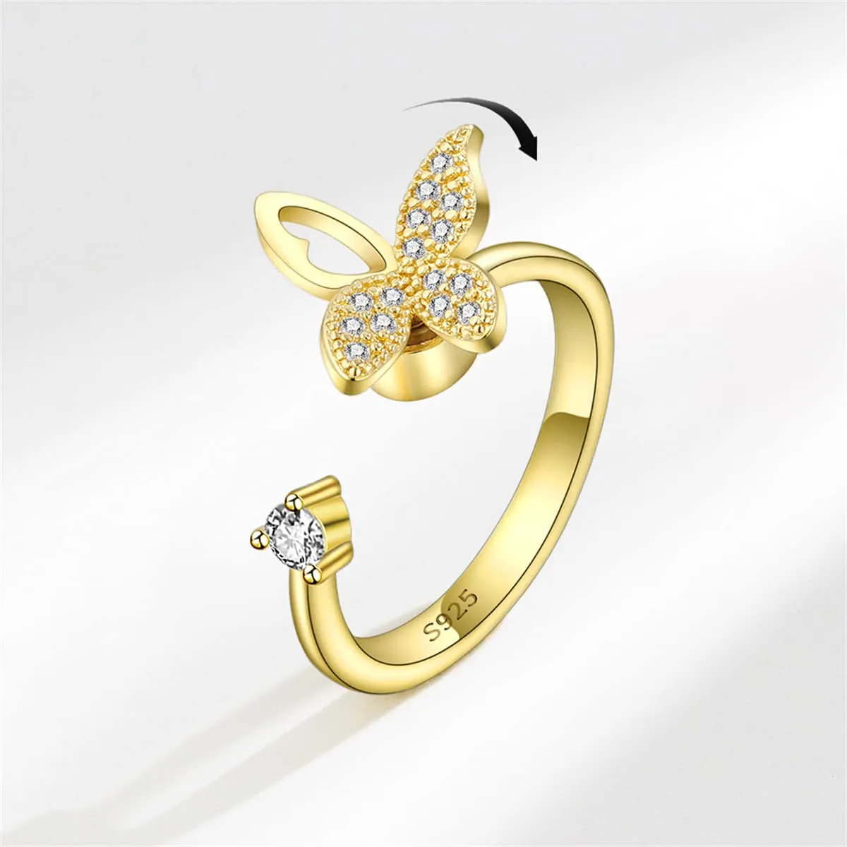 Cubic Zirconia & Goldtone Rotating Butterfly Open Ring sold by Zulily