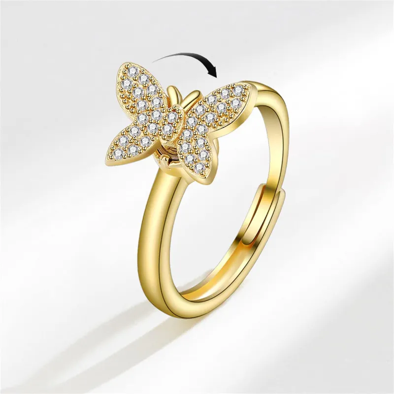 Cubic Zirconia & Goldtone Rotating Butterfly Ring made by Zulily