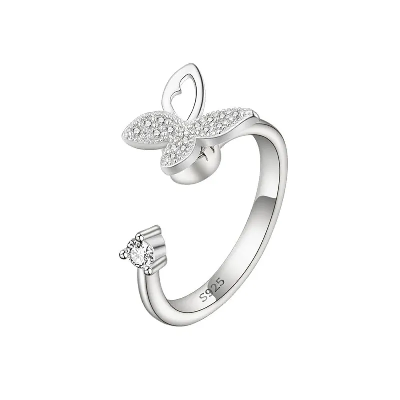 Cubic Zirconia & Silvertone Rotating Butterfly Open Ring made by Zulily