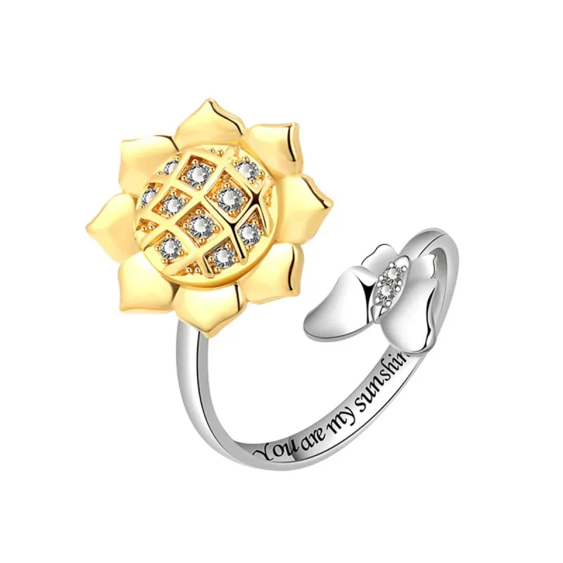 Cubic Zirconia & Two-Tone Rotating Sunflower Bypass Ring made by Zulily