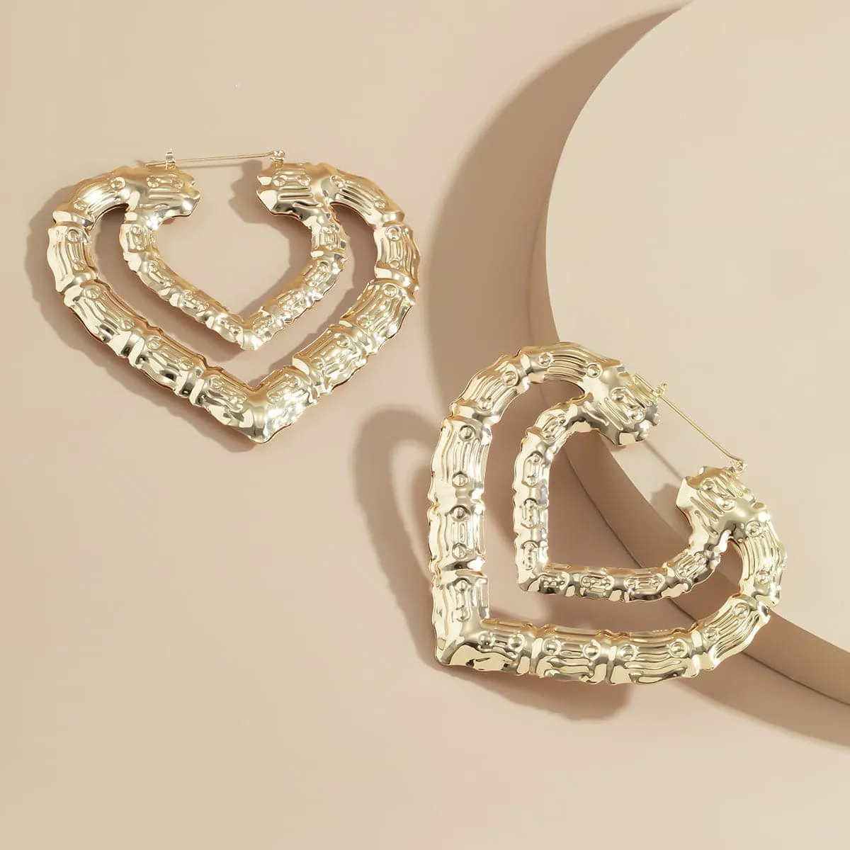 Goldtone Bamboo Layered Heart Hoop Earrings sold by Zulily product image thumbnail 2