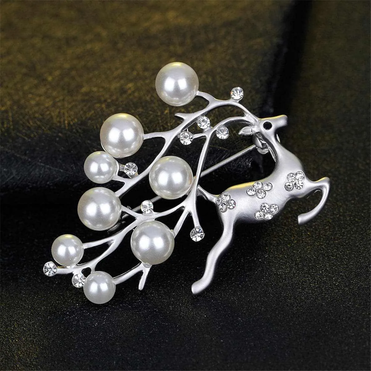 Cubic Zirconia & Pearl Dashing Reindeer Brooch sold by Zulily