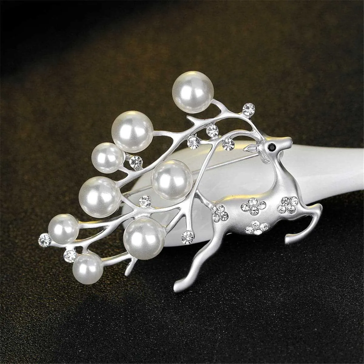 Cubic Zirconia & Pearl Dashing Reindeer Brooch sold by Zulily product image thumbnail 3