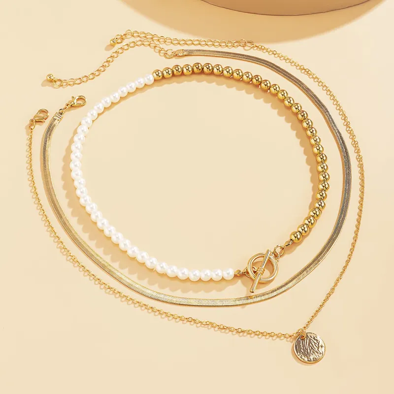 Pearl & Goldtone Toggle Necklace Set made by Zulily