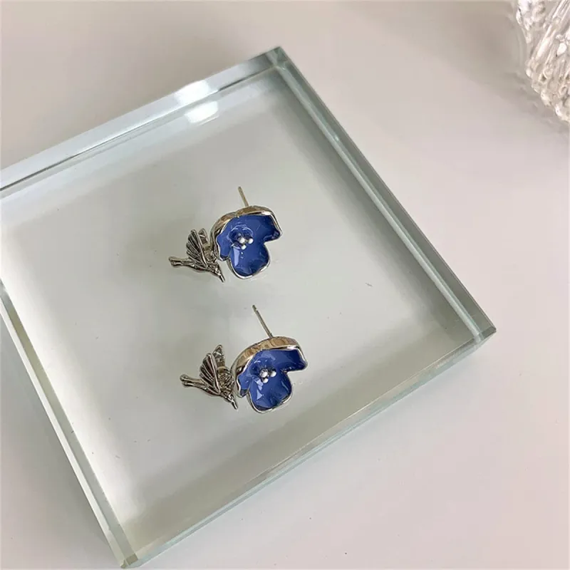Blue & Silvertone Flower & Bird Drop Earrings made by Zulily