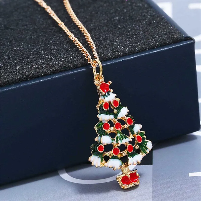 Red & Goldtone Openwork Christmas Tree Necklace & Earrings made by Zulily