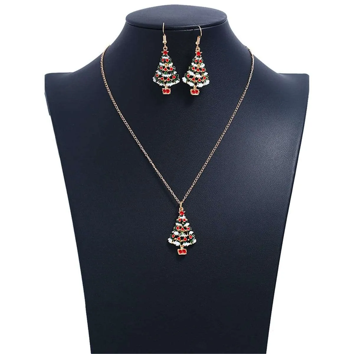 Red & Goldtone Openwork Christmas Tree Necklace & Earrings sold by Zulily product image thumbnail 2