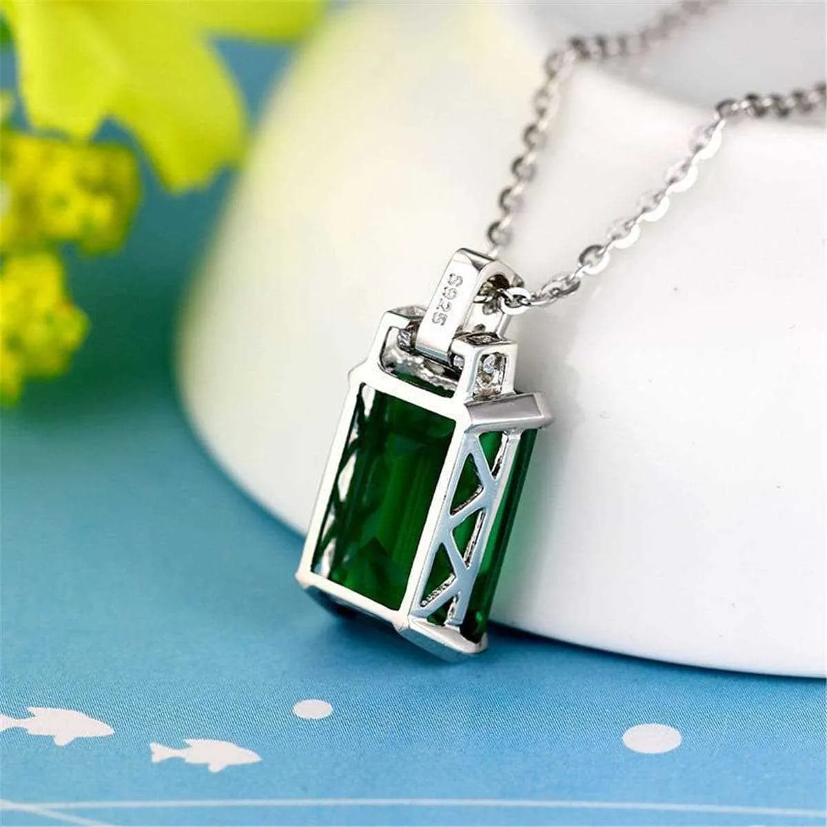Green Crystal & Cubic Zirconia Emerald-Cut Pendant Necklace sold by Zulily product image thumbnail 2
