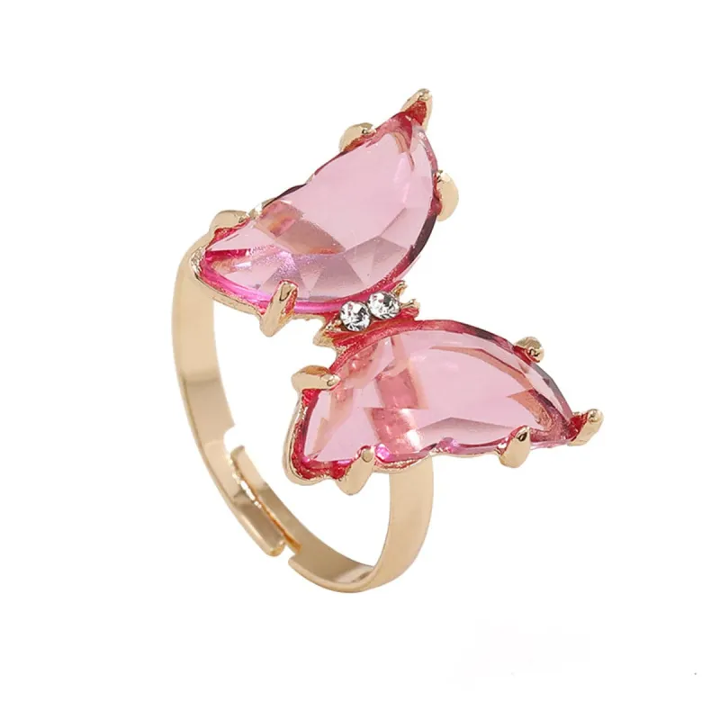 Pink Crystal & Cubic Zirconia Goldtone Butterfly Ring made by Zulily
