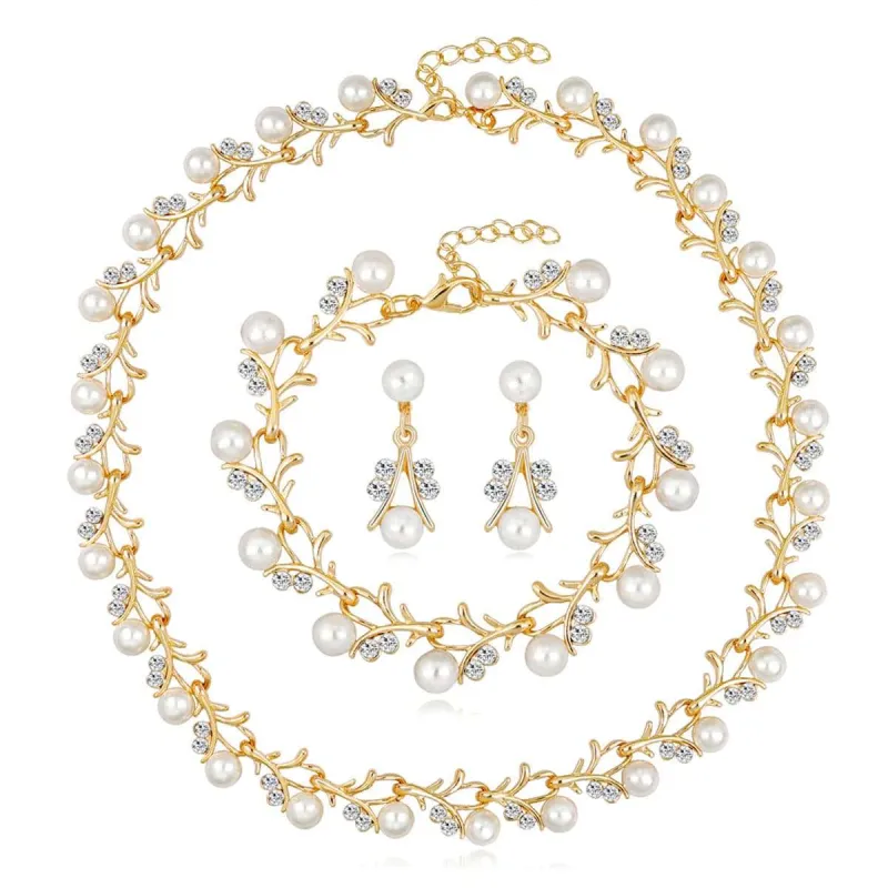 Cubic Zirconia & Pearl Goldtone Botany Necklace & Earrings Set made by Zulily