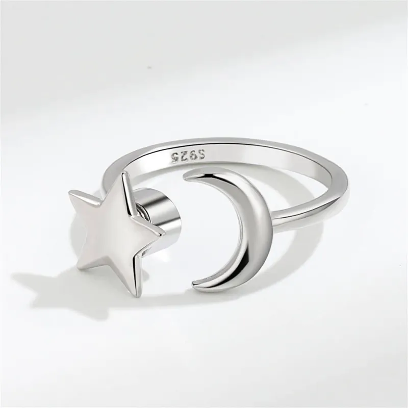 Silvertone Rotatable Star & Moon Open Ring made by Zulily