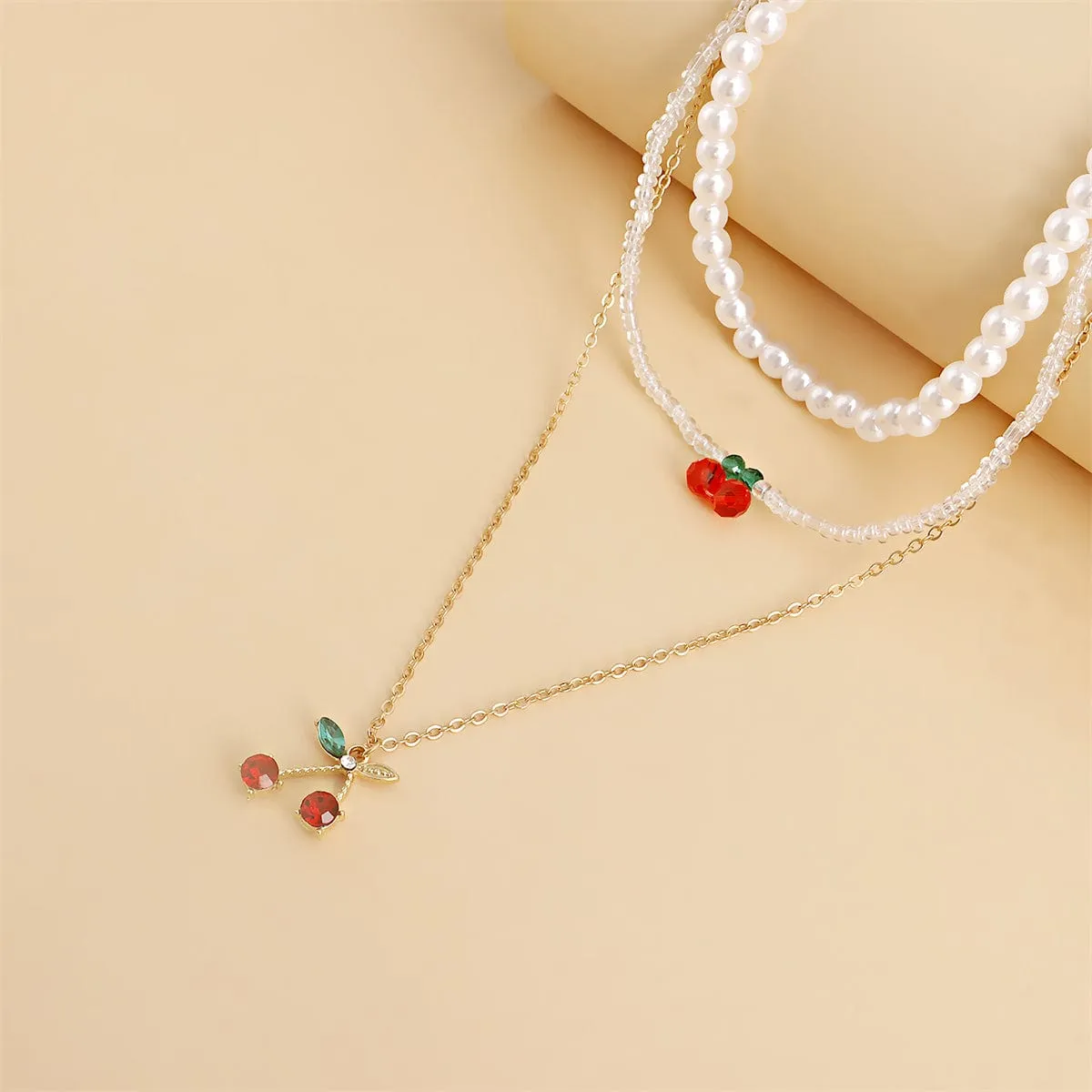 Crystal & Red Cubic Zirconia Cherry Pendant Necklace Set sold by Zulily product image thumbnail 2