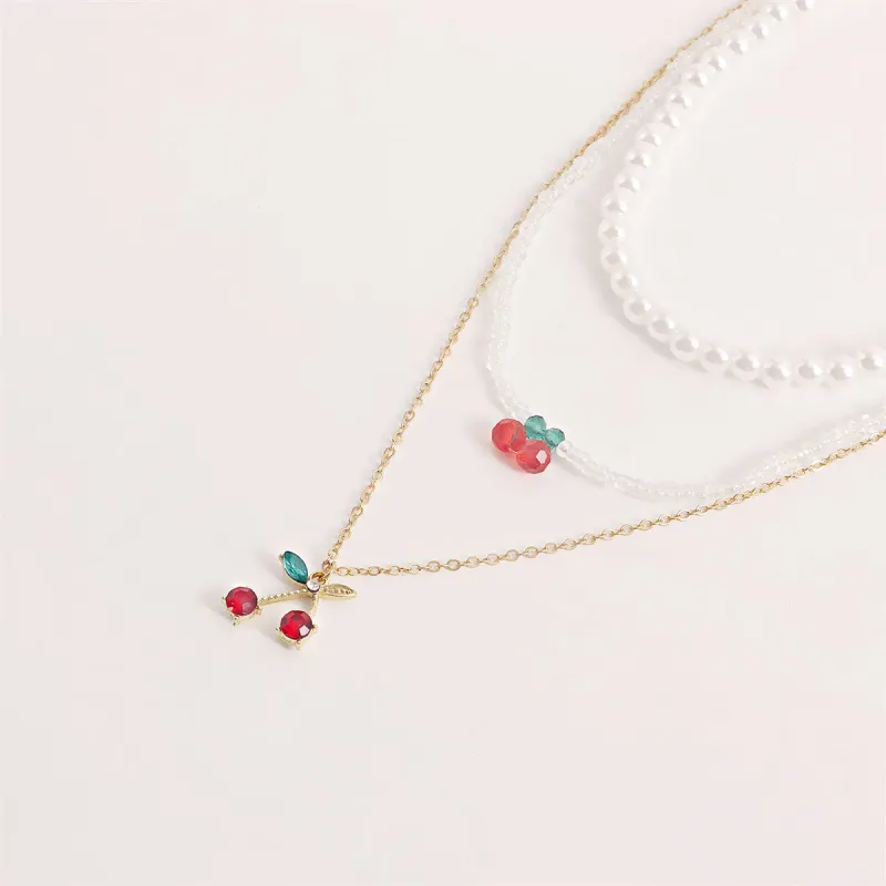 Crystal & Red Cubic Zirconia Cherry Pendant Necklace Set made by Zulily