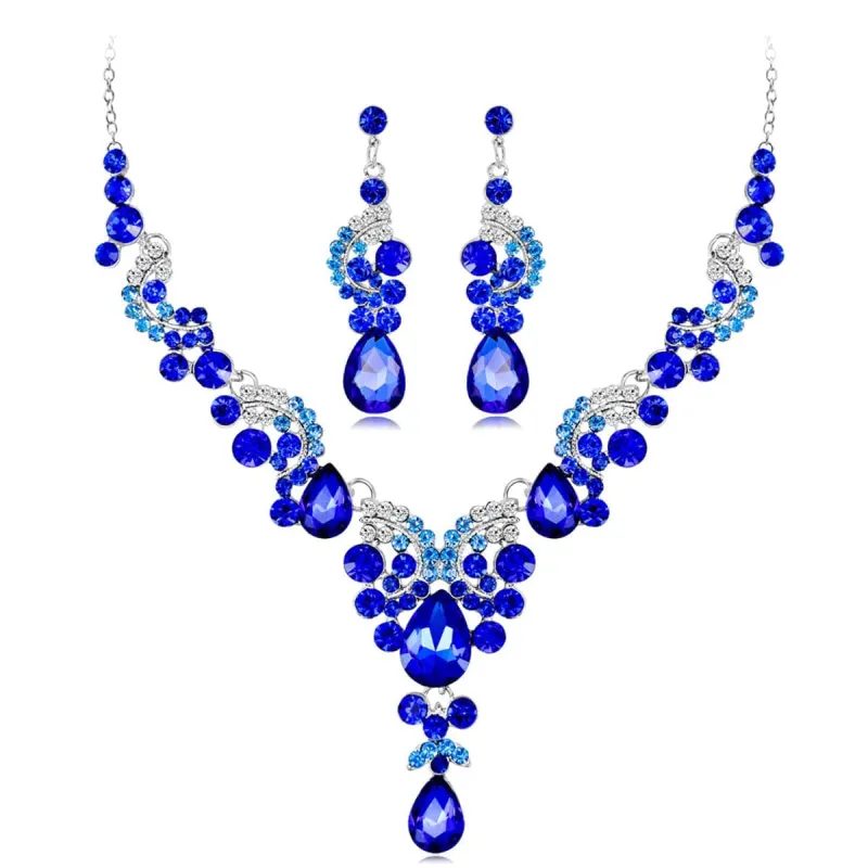 Blue Crystal & Cubic Zirconia Drop Necklace Set made by Zulily
