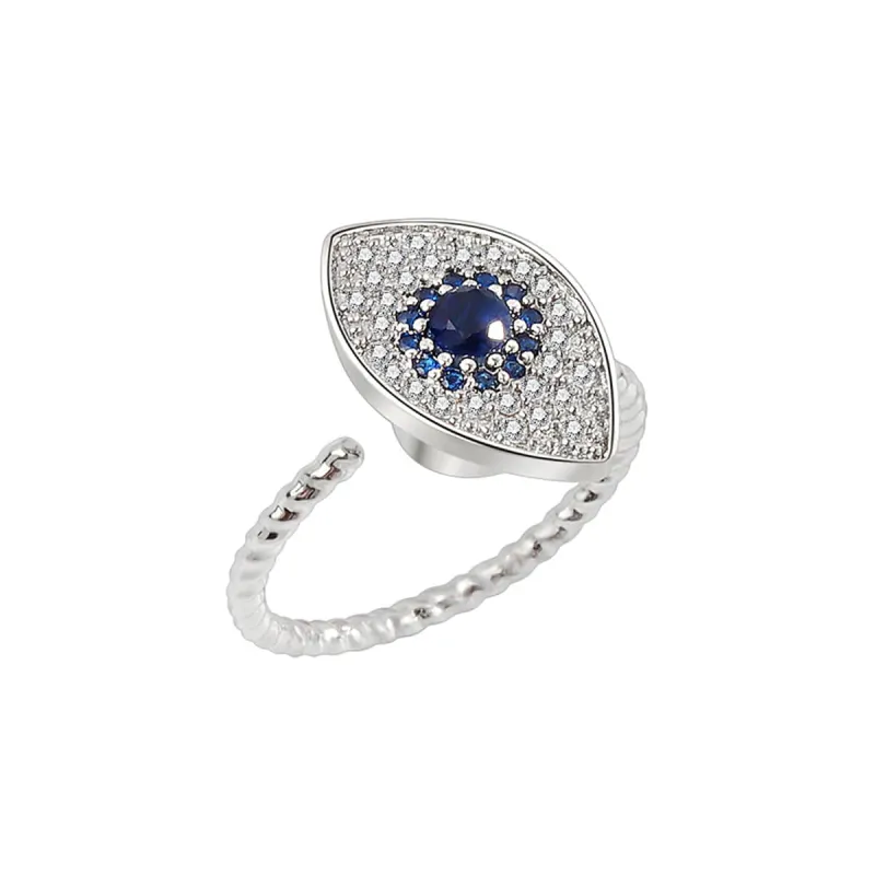 Blue Crystal & Cubic Zirconia Silvertone Rotating Eye Open Ring made by Zulily