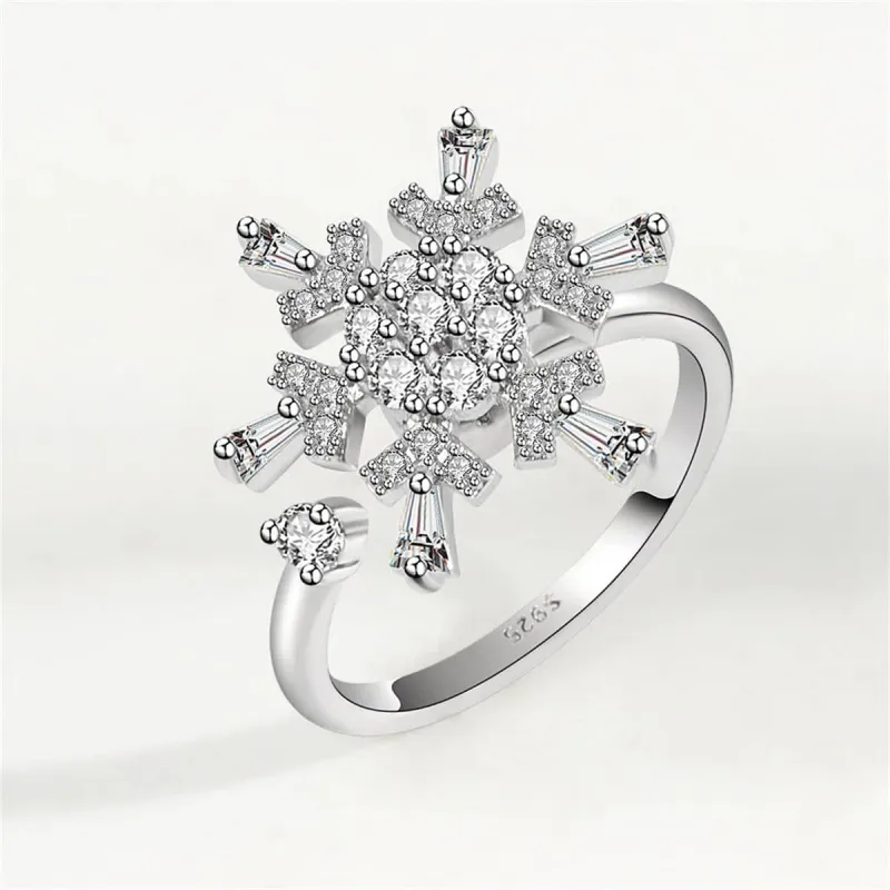 Crystal & Cubic Zirconia Rotatable Snowflake Open Ring made by Zulily
