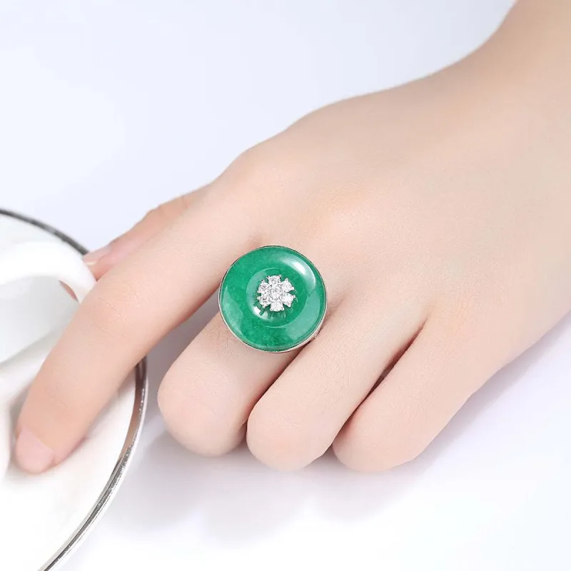 Cubic Zirconia & Green Quartz Flower Round Adjustable Ring made by Zulily