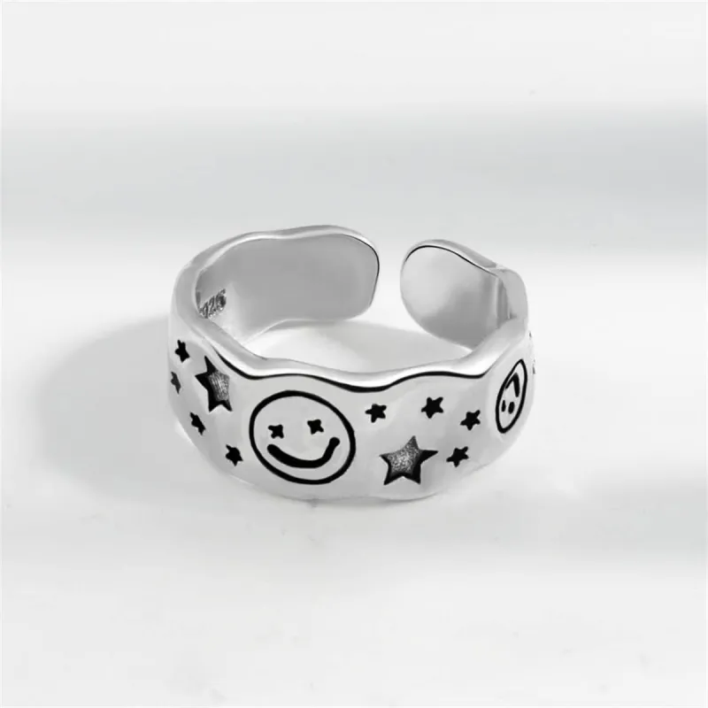 Black Enamel & Silvertone Star Smiley Open Ring made by Zulily
