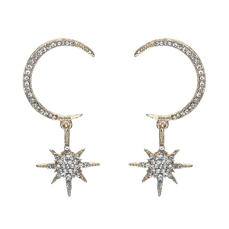 Cubic Zirconia & Goldtone Moon & Star Dangle Earrings made by Zulily