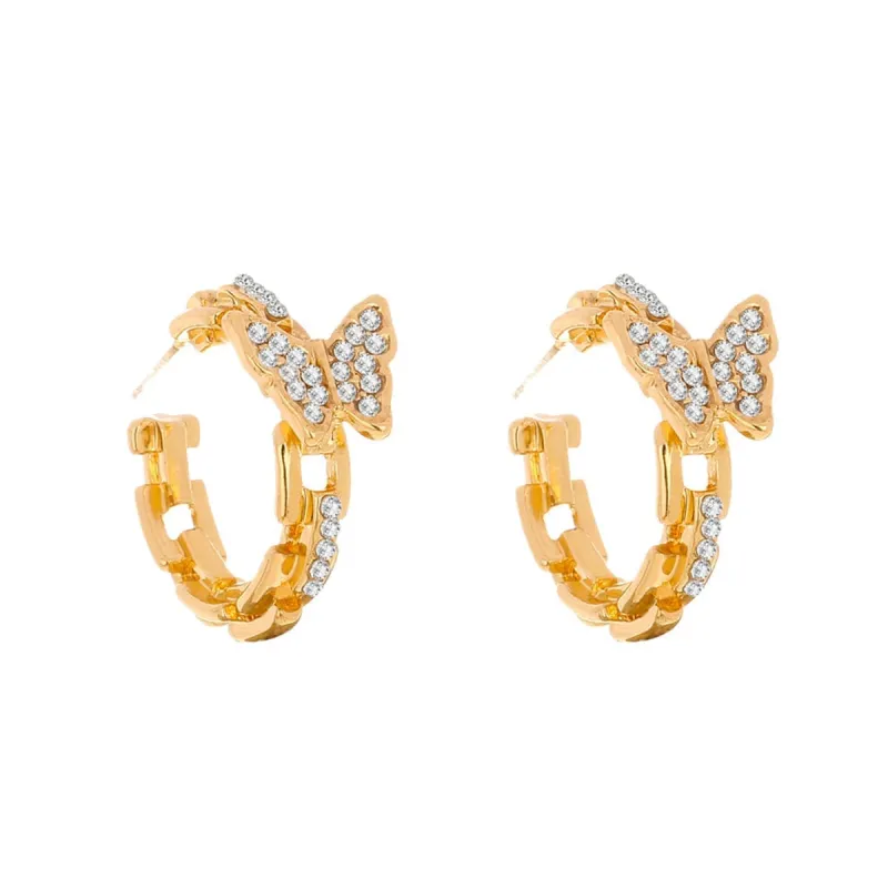 Cubic Zirconia & Goldtone Chain Butterfly Huggie Earrings made by Zulily