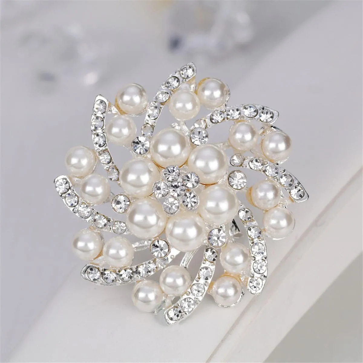 Pearl & Cubic Zirconia Silvertone Floral Brooch sold by Zulily