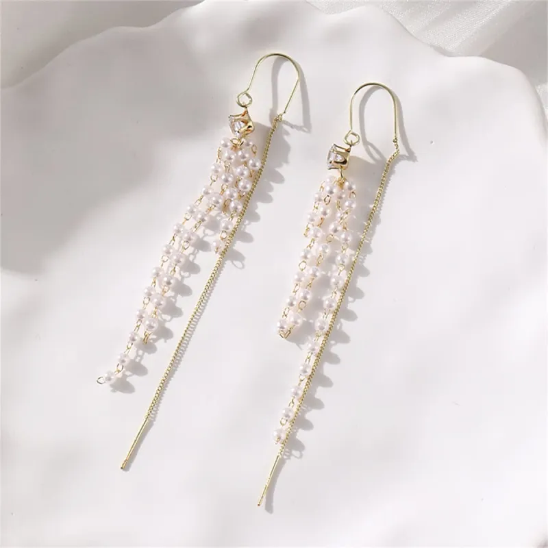 Pearl & Cubic Zirconia Goldtone Threader Earrings made by Zulily