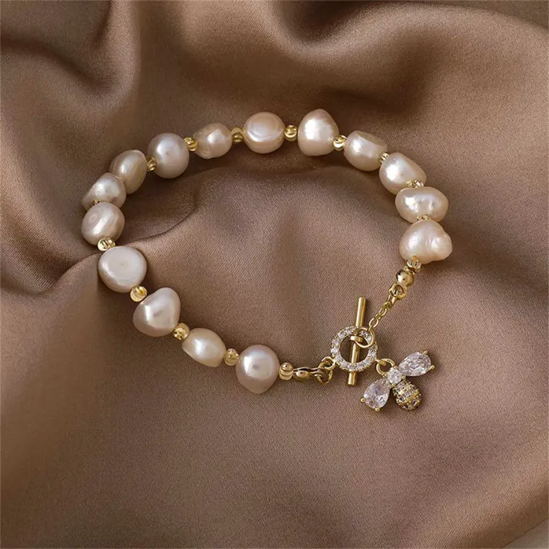 Pearl & Crystal Cubic Zirconia Bee Charm Bracelet made by Zulily