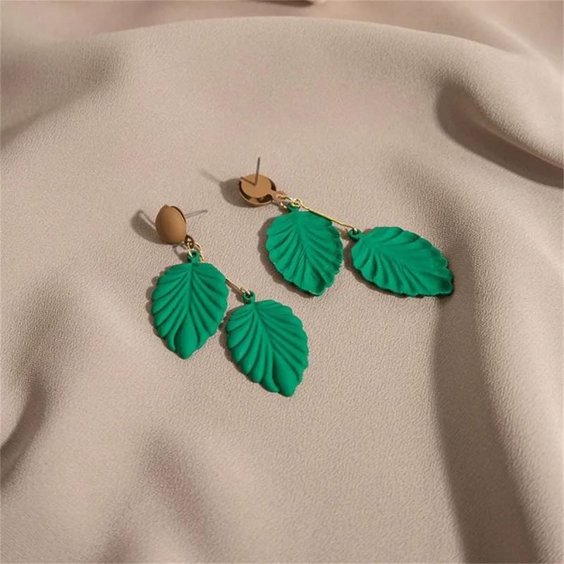 Green Enamel & Goldtone Leaves Drop Earrings made by Zulily