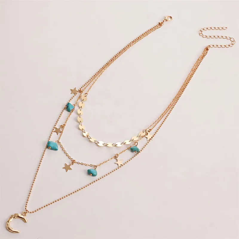 Turquoise & Goldtone Star Moon Layered Pendant Necklace made by Zulily