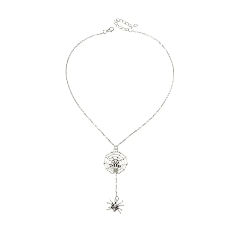 Silvertone Spider & Web Drop Necklace made by Zulily