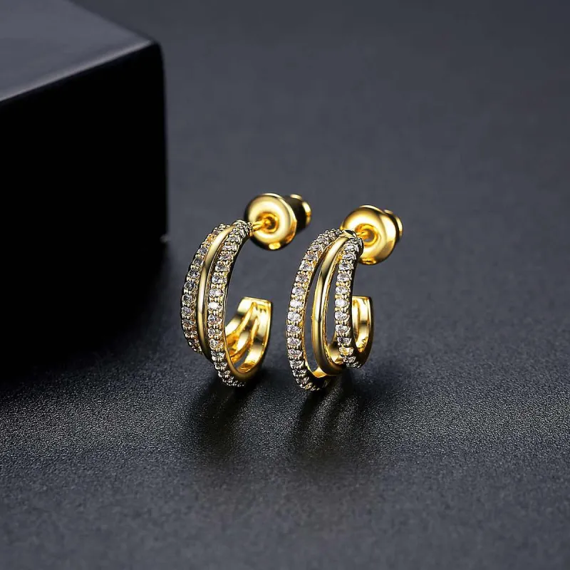 Cubic Zirconia & Goldtone Layered Huggie Earrings made by Zulily