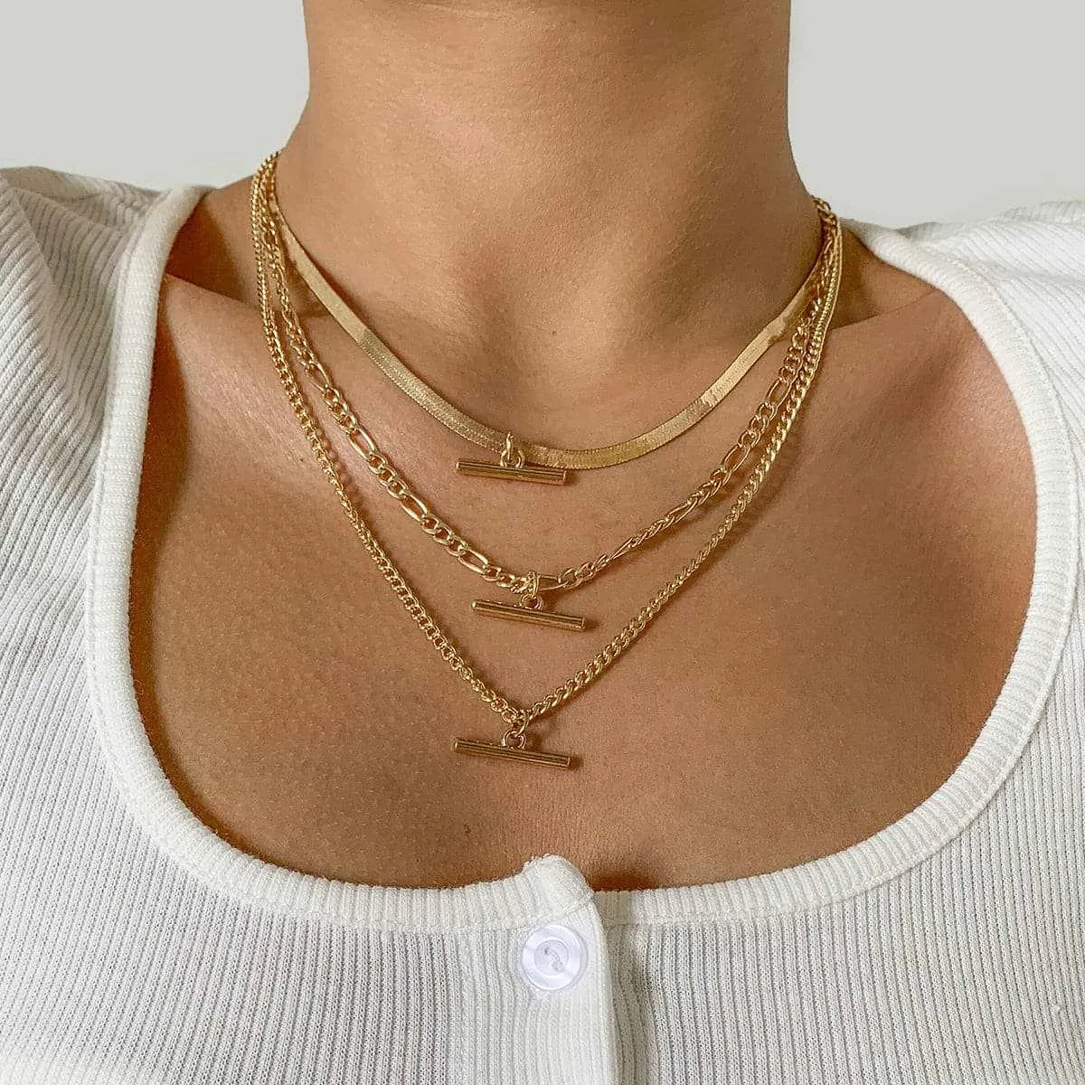 Goldtone Snake Chain Bar Pendant Necklace Set sold by Zulily product image thumbnail 3