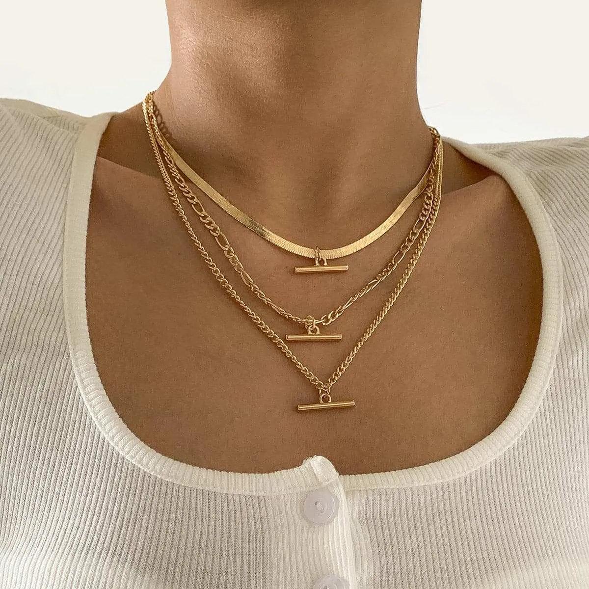 Goldtone Snake Chain Bar Pendant Necklace Set sold by Zulily