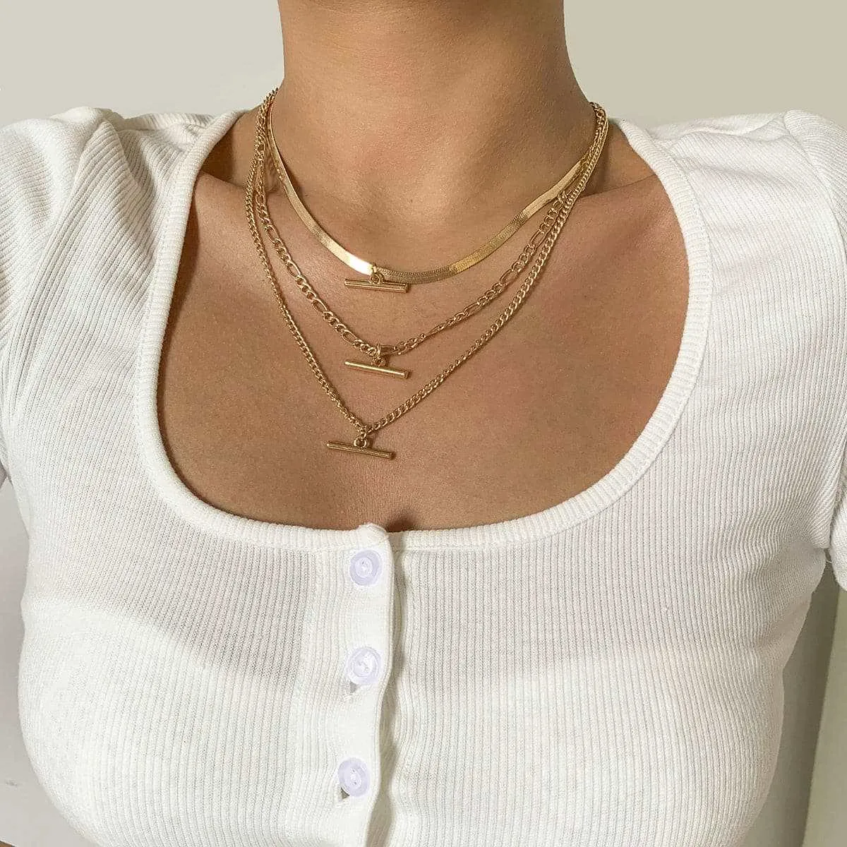 Goldtone Snake Chain Bar Pendant Necklace Set sold by Zulily product image thumbnail 2