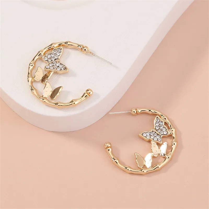 Cubic Zirconia & Goldtone Double Butterfly Hoop Earrings made by Zulily