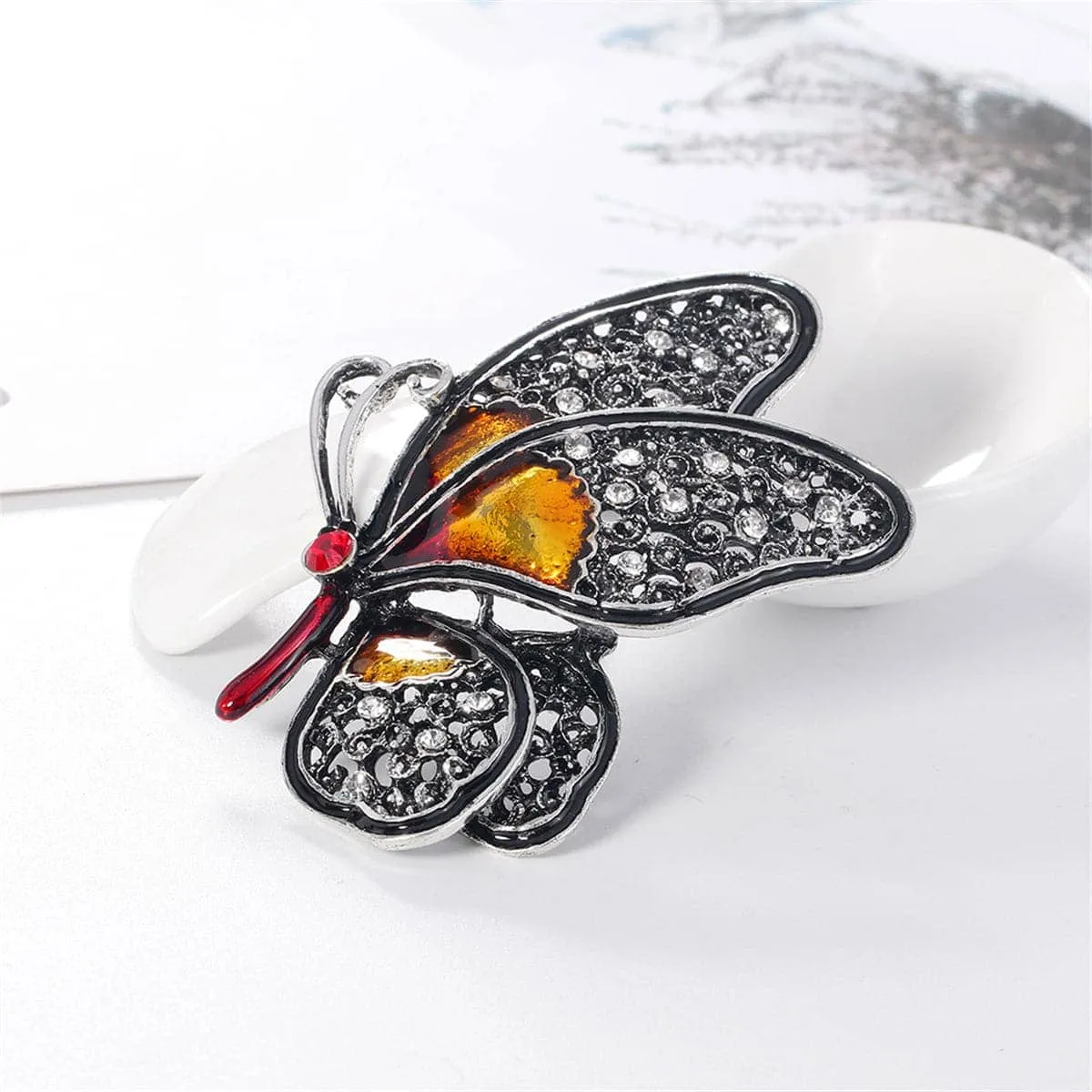 Red Cubic Zirconia & Silvertone Butterfly Brooch sold by Zulily product image thumbnail 2
