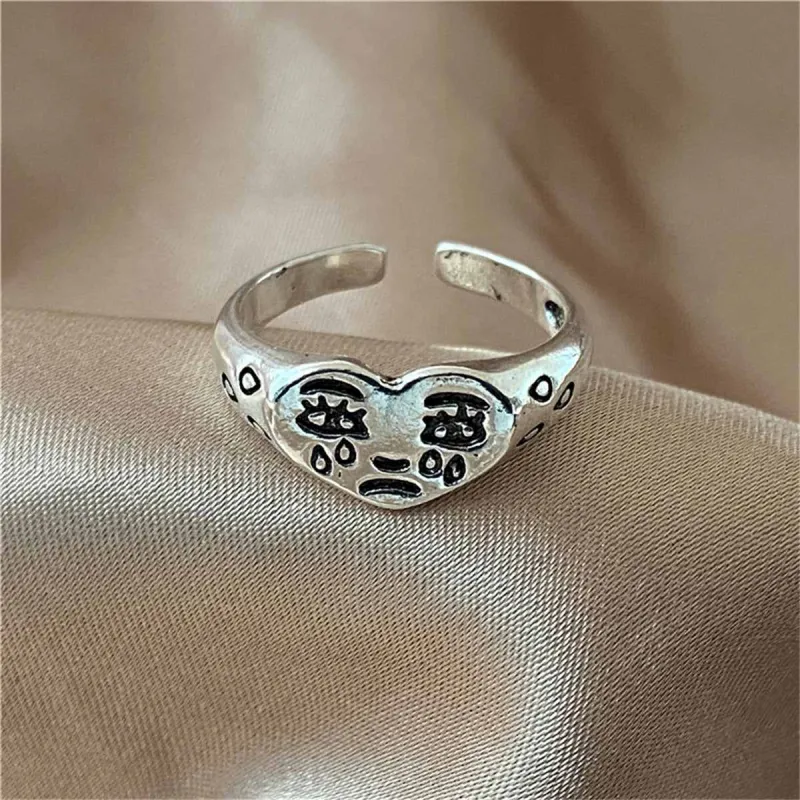 Silvertone Crying Heart Open Band Ring made by Zulily