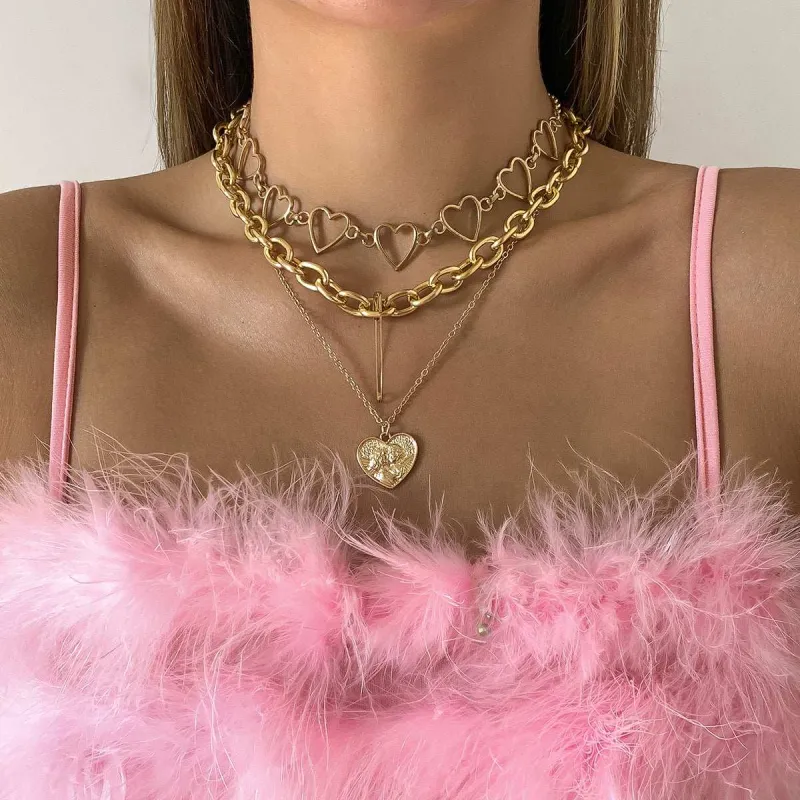 Goldtone Heart Chain Safety Pin Pendant Necklace Set made by Zulily