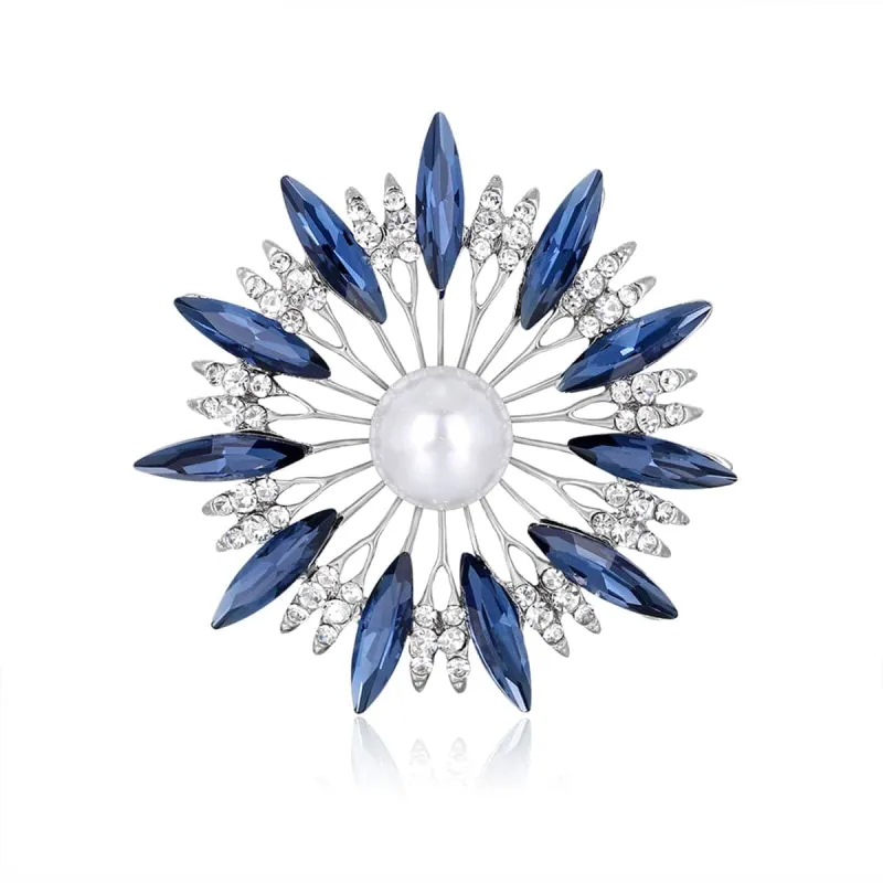 Blue Crystal & Cubic Zirconia Pearl Silvertone Sunflower Brooch made by Zulily