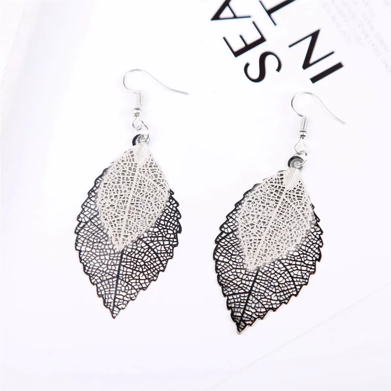 Two-tone Openwork Leaves Drop Earrings made by Zulily